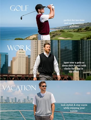 Akwa Made in USA Men's V‑Neck Pullover Golf Vest Water Repellent Lightweight Polyester Wind‑Resistant Layering3