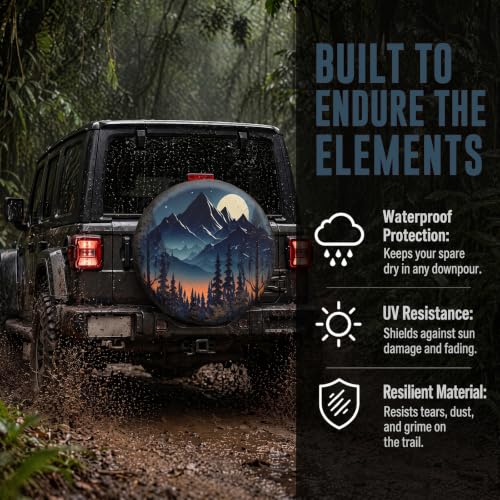 Image of Camper Spare Tire Cover for Rv Trailer Spare Tire Cover Waterproof Dustproof Trailer Tire Covers for SUV Truck Travel (Forest, 15in Suita)