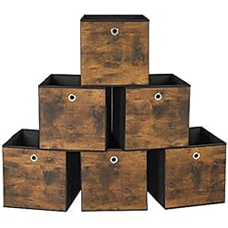 Cajones Estanteria Ikea Kallax SONGMICS Caja Almacenaje, Juego de 6 Cajas de Almacenamiento con Asa, Caja Organizadora de Tela Oxford y Tela no Tejida, 30 x 30 x 30 cm, Ajustable, Plegable, MarrÓn RÚstico y Negro RFB102B01