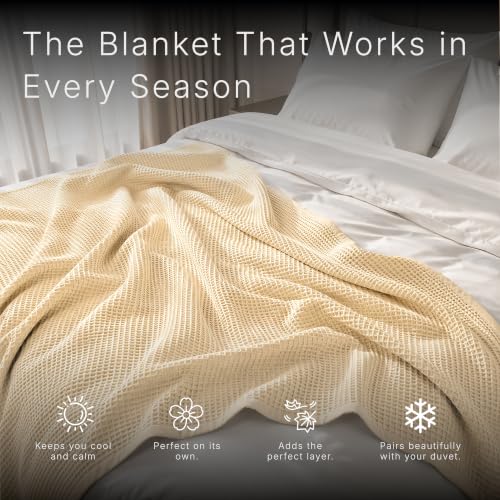 Image of GOTS Certified 90 inchX90 inch Queen 100% Organic Cotton Waffle Blanket-Parchment | Premium Waffle Blankets & Throws for Bed, Throw Blanket for Couch, Modern & Cozy Blanket, All Season, Comfy and Soft Blankets
