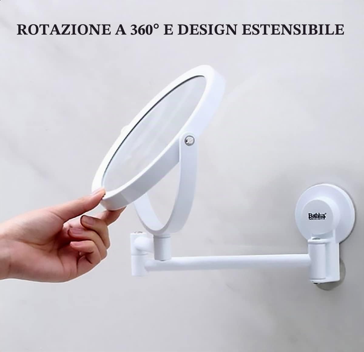 MASMAS Specchio trucco da parete da bagno con ingrandimento 1X/2X cosmetico a doppio lato girevole a 360 con ventosa facile installazione