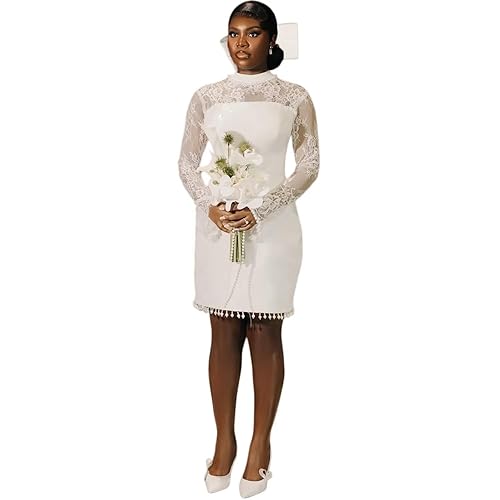 ASO EBI Short Civil Wedding Dress for Bride Long Sleeve