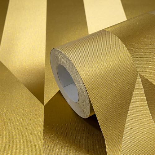Papier peint intissé facile à poser pour masquer les défauts, géométrique doré