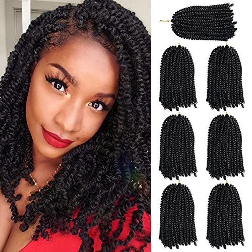 7 Packs Spring Twist Hair 8 Inch FluffyÂ Spring Twist Crochet Braiding Hair Bomb Twist Spring Crochet HairÂ for Black WomenÂ Hair Extensions 15 Strands 55g/Pack(8 inch, 1B)