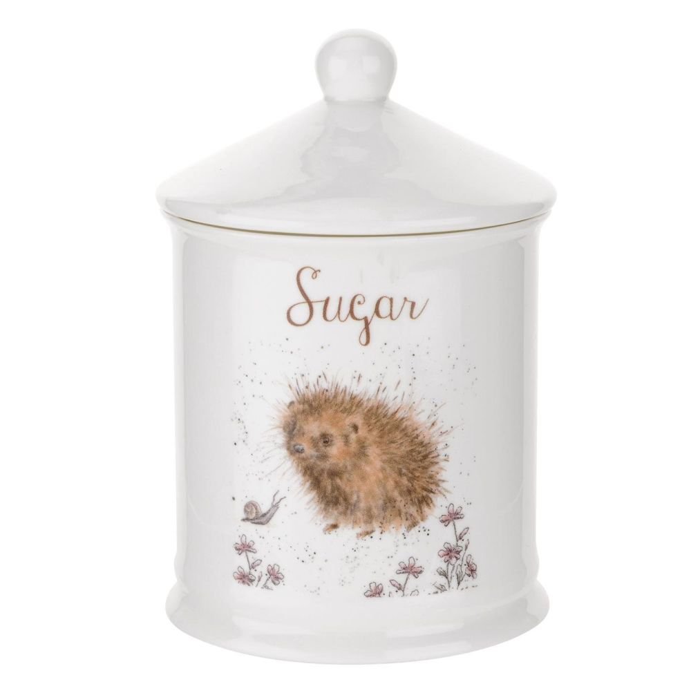 Royal Worcester x Wrendale Designs Sugar Canister with Lid - Fine Bone China Sugar Storage Jar, Hedgehog Animal Illustration by Hannah Dale, White, 10.5 x 15.5cm