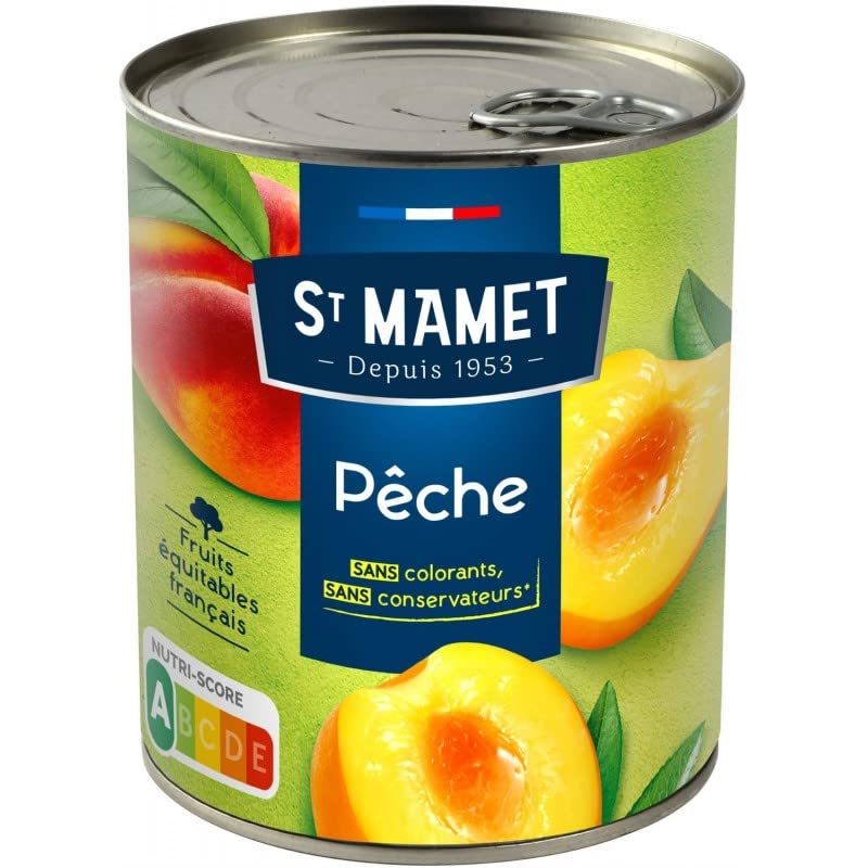 ST MAMET Pêches au Sirop 475g : des fruits juteux et sucrés pour sublimer vos desserts ! - Le Lot De 4