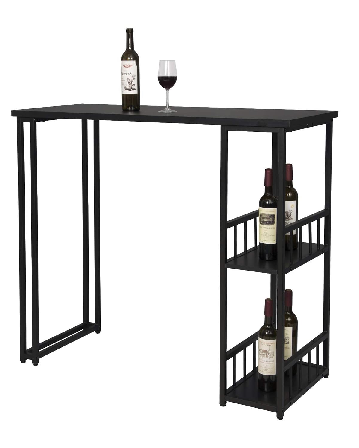 WOLTU Tavolo da Bar Alto con Mensole Bancone da Casa in Metallo e Legno Nero 120x50x105 cm