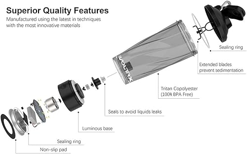 Miniatura 9 de VOLTRX Botella mezcladora eléctrica de proteínas de alta calidad, hecha con Tritan, sin BPA, vaso mezclador portátil Vortex de 24 onzasvasos