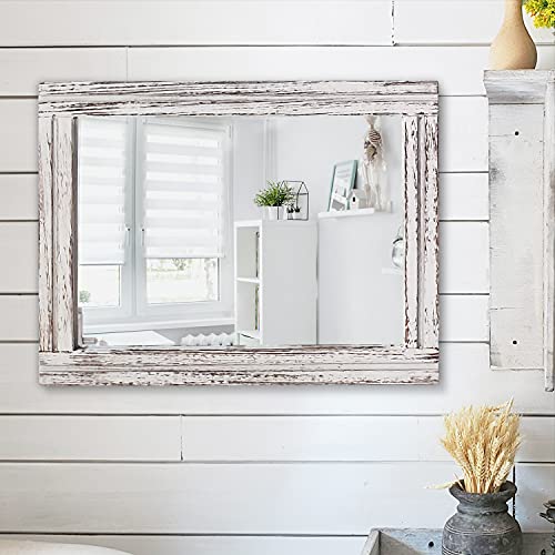 AAZZKANG Rustic Mirror Wood Framed Wall Mirror 20"x16" Rectangle Decorative Bedroom Bathroom Farmhouse Mirror White - Image 5