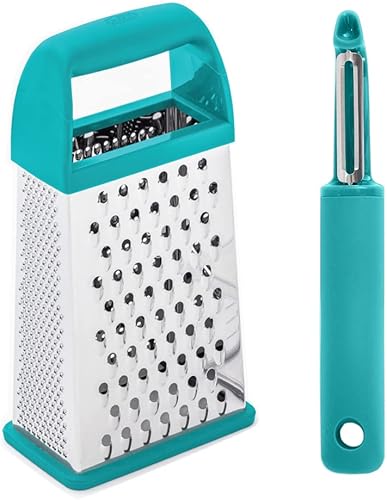 Gorilla Grip Rallador de caja y pelador de verduras, el rallador de caja tiene un recipiente integrado, el pelador es apto para lavavajillas, ambos