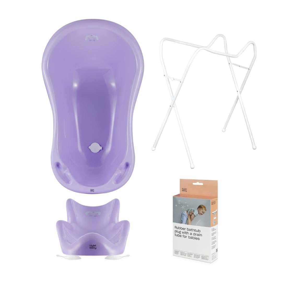 Hylat Baby Set: Vaschetta da bagno con supporto, sedile per il bagno e scarico - Certificato TÜV Rheinland - soluzione ideale per meravigliose esperienze di bagno - Collezione Lite