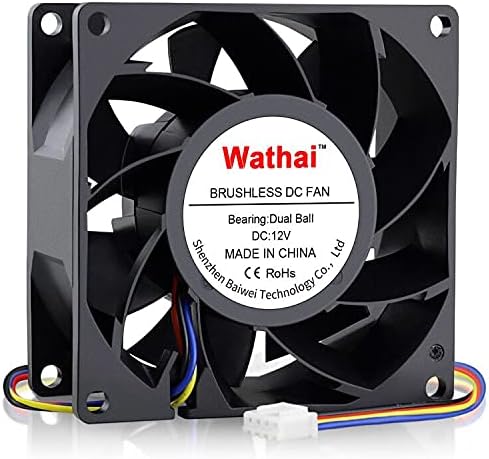 Wathai 80mm x 38mm High Static Pressure Fan 12V 4 Pin Dual Ball PWM 8038 High CFM for PC CPU Cooler GPU Server Computerc Case Cooling