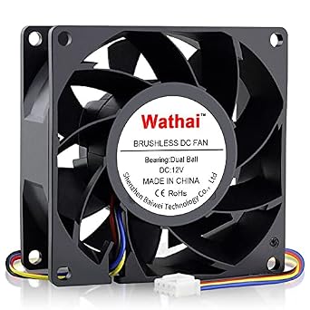 Wathai 80mm x 38mm High Static Pressure Fan 12V 4 Pin Dual Ball PWM 8038 High CFM for PC CPU Cooler GPU Server Computerc Case Cooling