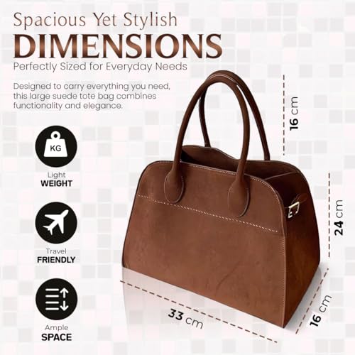 Image of Suede Hobo Tote Bag for Women - Stylish Slouchy Handbag, Leather Work Bag, Women's Handbags, Hobo Tote Bag for Travel&Office