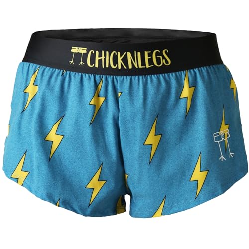 ChicknLegs Women's 1.5' Split Running Shorts (S, Blue Bolts)