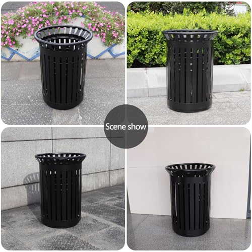 Image of Outdoor Metal Slatted Trash Receptacle,Waste Receptacle，Commercial Trash Cans,Zone Round Garbage Bin,Square Hotel Street Patio Indoor Metal Stan (Big-Black)