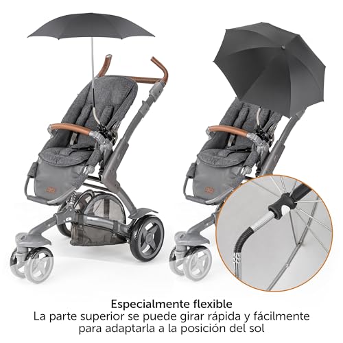 ZAMBOO Sombrilla Carrito Bebé Universal con Protección UV50+ - Paraguas Parasol con 12 Posiciones para Cochecitos y Sillas de Paseo - Sombrillas Regulables Diámetro 73 cm - Repelen el Agua - Negro - imagen 3