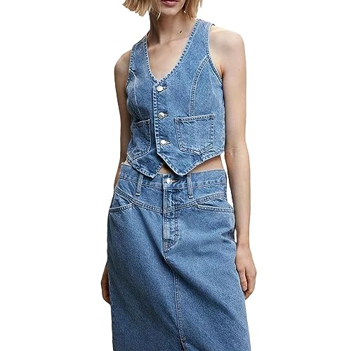 Women Denim Vest Sleeveless Crop Tops Button Denim Gilet Jacket Casual V Neck Jean Waistcoat Y2K Streetwear2