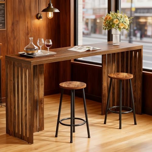 LITTLE TREE 63-Inch Bar Table, Counter Height Pub Table, Rectangular High Top Kitchen & Dining Counter Tables with Louvered Base for Narrow Space