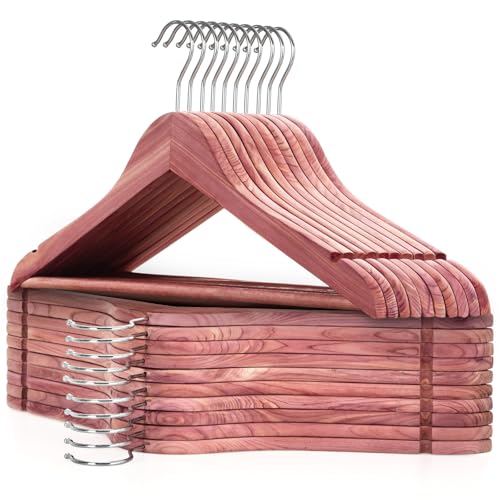 TOPIA HANGER 20-Pack American Red Cedar Wooden Hangers, Clothes Hangers for Closet, Wood Coat Hanger with Smooth Cut Notches, 360° Swivel Hook, Non-Slip Pants Bar-CT54C20