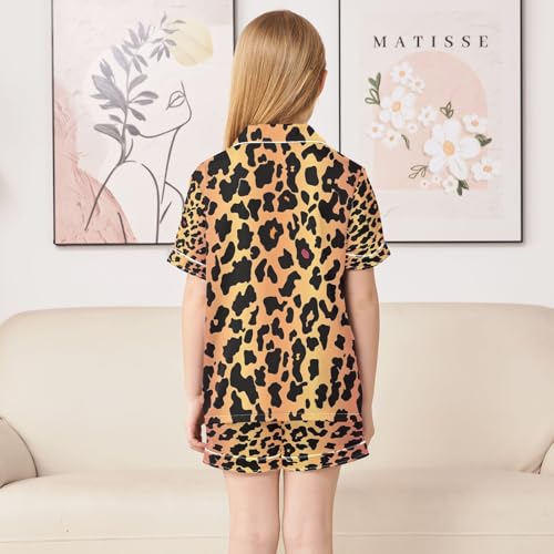 ALAZA Beautiful Color Leopard Print Satin Pajamas Set Short Sleeve Button Down Sleepwear Summer Pjs 2 Piece4