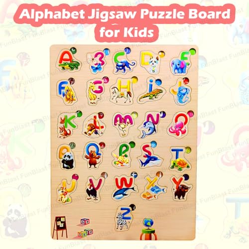 Image of FunBlast Capital Alphabet Learning Board - Wooden Colorful Educational Puzzle Board for Kids, Pre-School Jigsaw Board Toy, Puzzle Toys for Toddlers 1 2 3 4 5 Year Old