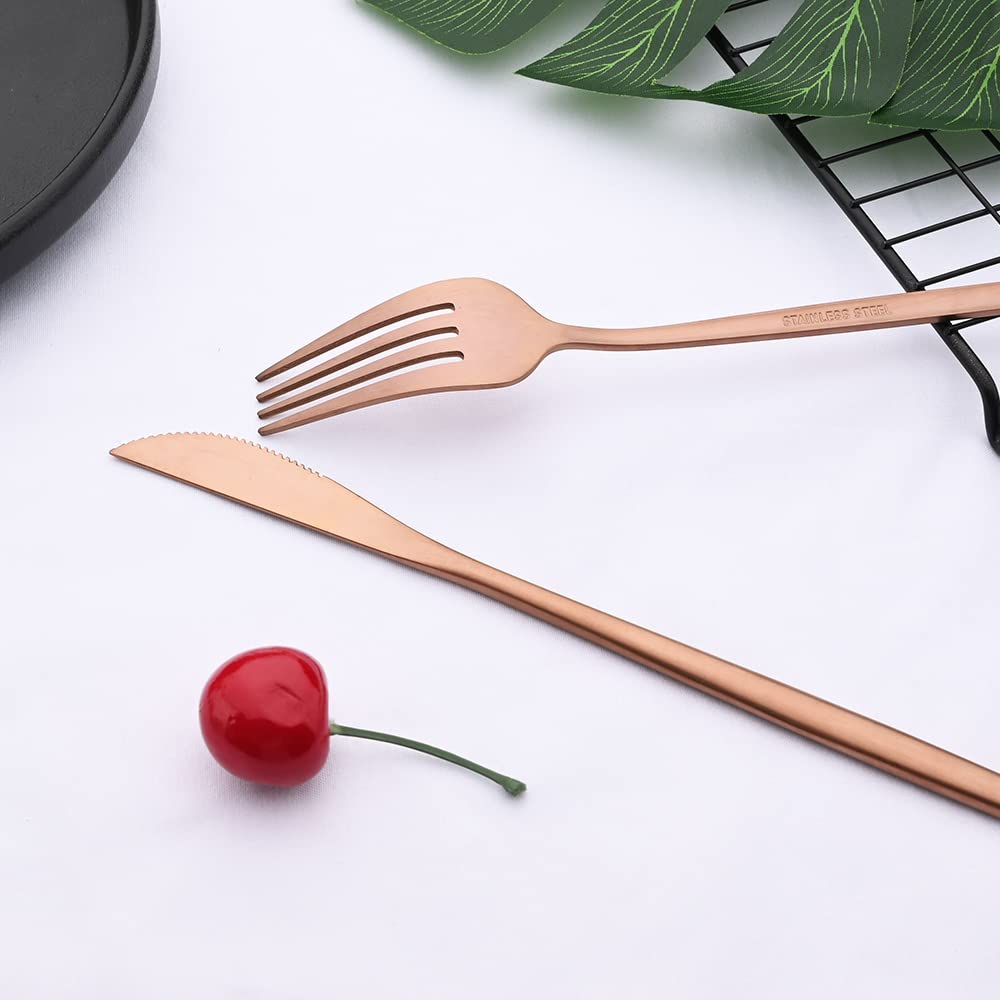 Besteck- und Essbesteck-Set, 24-teilig, Mattes Besteck-Set, Edelstahl-Geschirrset, Messer, Gabel, Löffel, Tafelservice, Küchenbesteck, Geschirrset für Zuhause,Schwarz