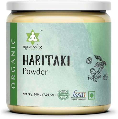 Haritaki - Polvo orgánico Terminalia chebula para desintoxicación y rejuvenecimiento, vegano, sin OMG, sin gluten, polvo natural (7.5 onzas,