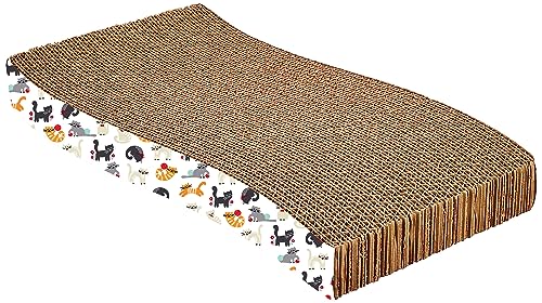 Image of Amazon Basics Cat Scratch Pad with Catnip | Corrugated Cat Scratcher Cardboard for Cats and Kitten for Furniture Protection | Pack of 2| 15 x 7.5 x 3 inch