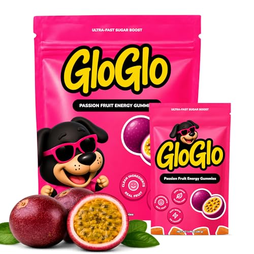 Image of GloGlo Dextrose Energy Chews | Glucose Gummies for Running, Cycling & Endurance | Fast Glucose Gel Packs Alternative for Long Runs & Rides | Running Gummies Built for Athletes | Vegan, Gluten Free (60 Gummies (10 Packs), Passionfruit)