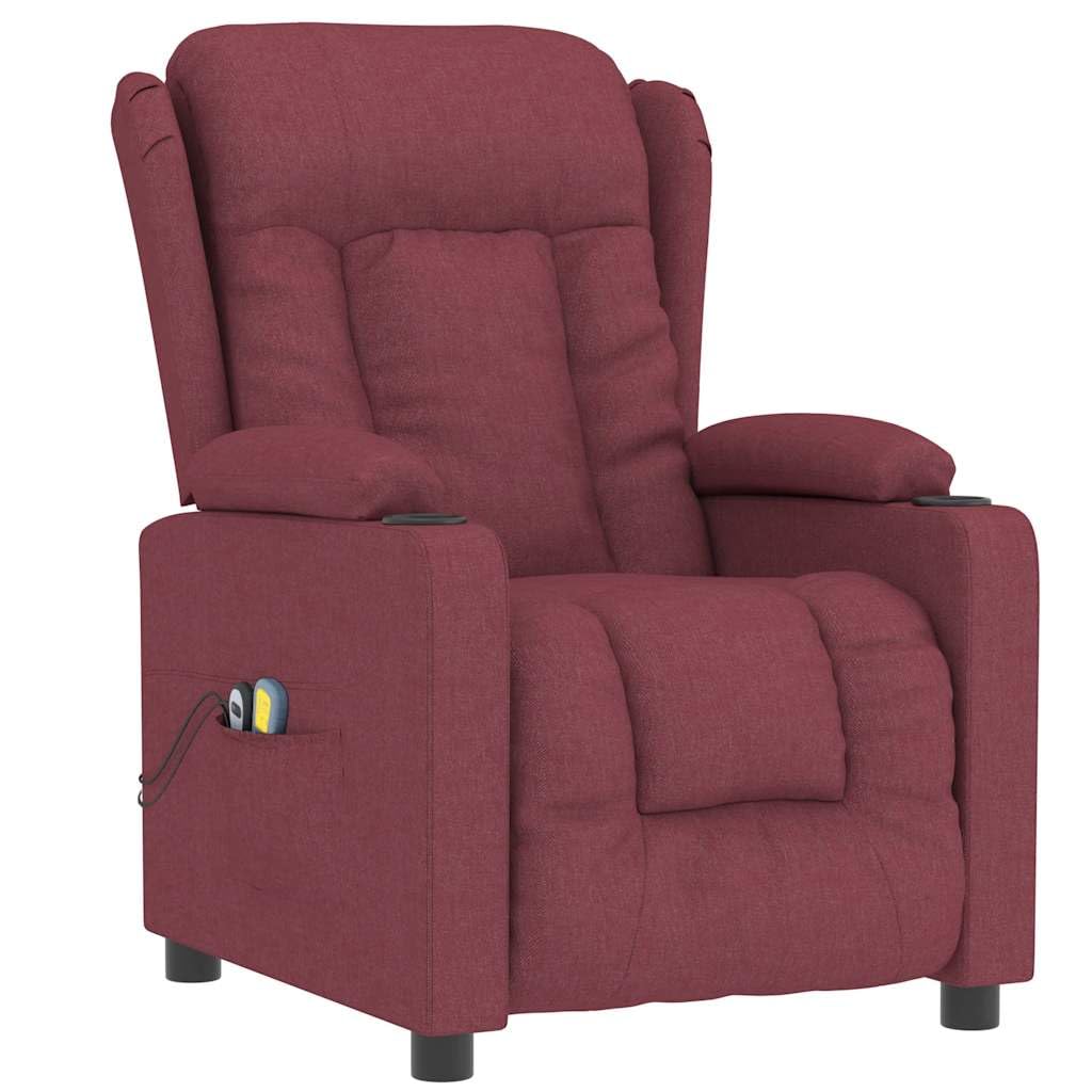vidaXL Massagesessel, Sessel Verstellbar Elektrisch, Relaxsessel mit Liegefunktion Vibrationsfunktion, Ohrensessel Fernsehsessel, Weinrot Stoff