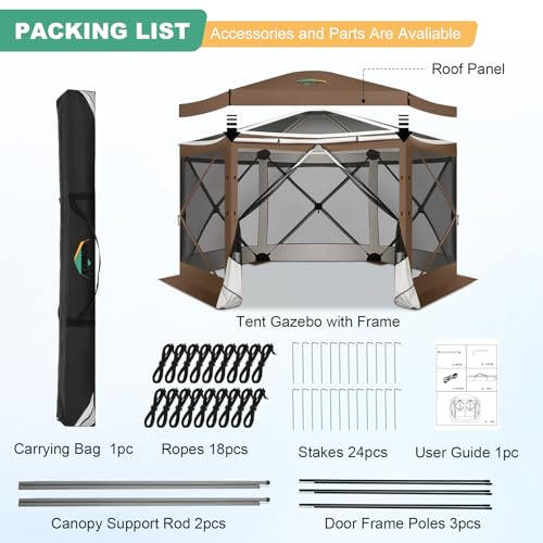 Image of COBIZI 12x12 FT Pop Up Canopy Extendable Tent, Gazebos On Clearance With Removable Roof, Screened In Gazebo,Screen Tents Portable carpas para patio for Outdoor Camping,Backyard, Garden,Brown(Upgraded)