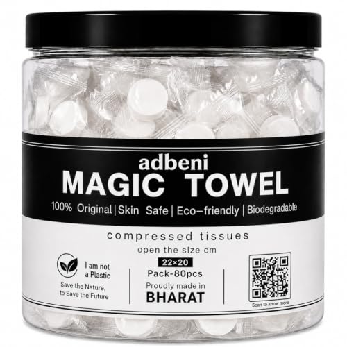 Image of Adbeni Disposable Face Towel Compressed Tablets 80 Pcs, Premium Wipes Hygienic & Chemical Free Pack, Soft Cotton Absorbent Travel Tissue for Makeup Removal, Hand Cleaning, Camping, Beach, Salon