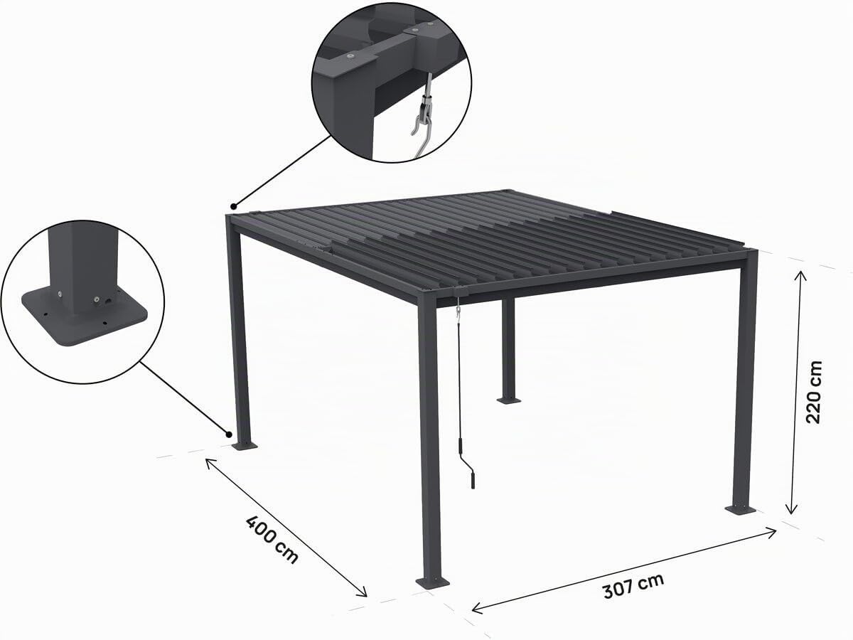 Pergola bioclimatica autoportante con lame orientabili "Howard" - 3 x 4 m - Gris
