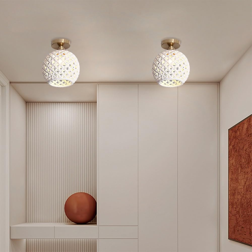 Jadssox Ceramiczna Lampa Sufitowa Jasnozłota, Częściowo Podtynkowa Plafon, Nowoczesna Oprawa Oświetleniowa Do Przedpokoju, Lampa Blisko Sufitu Z Mlecznym Ceramicznym Kloszem Do Pralni(20 * 23cm)