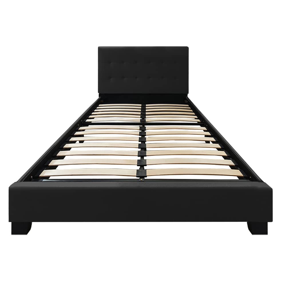 Meubletmoi Lit Double Noir 140 x 190 Qualité Excellium - Ligne élégante et épuré - tête de lit, Pieds et sommier intégrés - PANDOLA