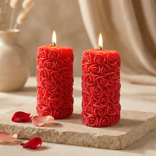 Image of Floryn Decor Rose Scented Candles for Home Decor | Fragrance Candles for Gifting, Pillar Candle Set of 2