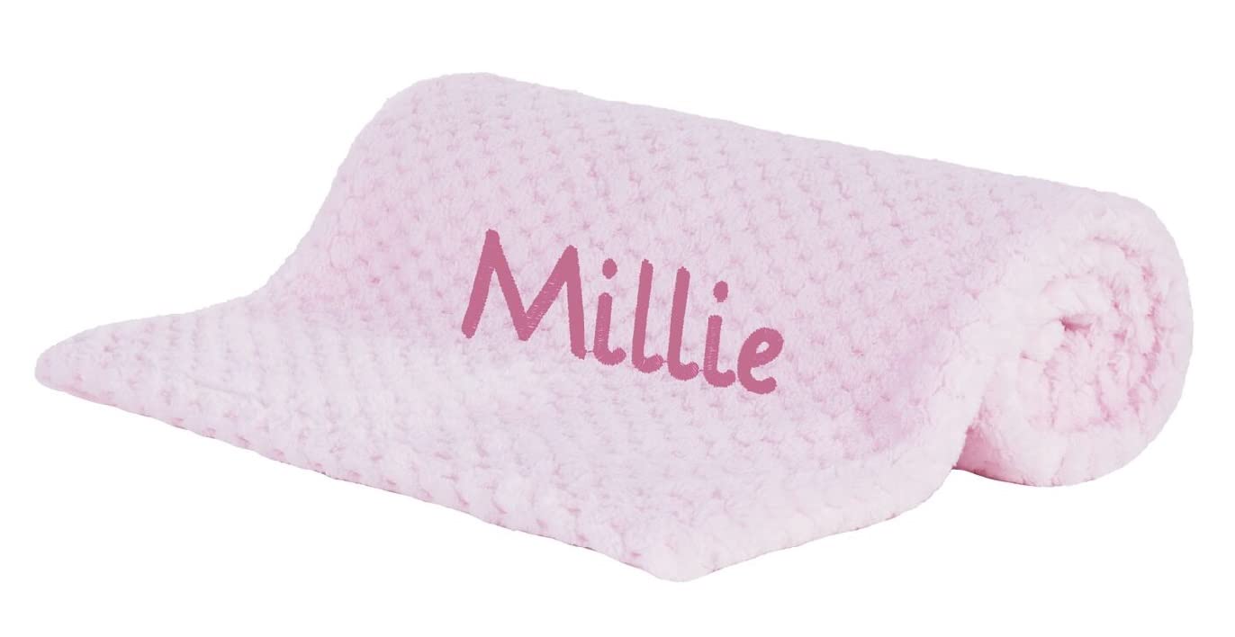 PERSONALISED EMBROIDED LUXURY VERY SOFT BABY FLEECE BUBBLE BLANKET PINK / BLUE