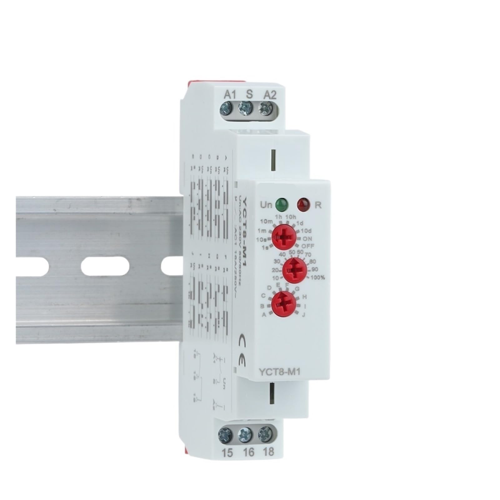 Relè temporizzato multifunzione YCT8-M 16A con 10 funzioni scelte Ritardo tipo guida DIN CA 230 V