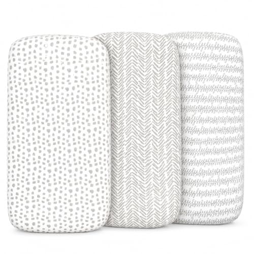 Image of Bublo Baby Bassinet Sheets, Universal Fit 33 x 17, Soft Gray-White, 3 Pack | Fitted Bassinet Mattress Sheets, For Baby Boys & Girls, Compatible with Halo BassiNest, Graco, Baby Delight & More