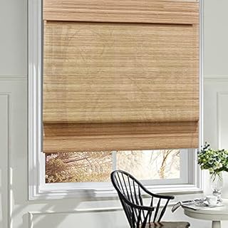 LANTIME Wood Window Roman Shades, Lined Blackout Bamboo Roman Shades Blinds, Easy Installation for Home and Garden, Pattern 6