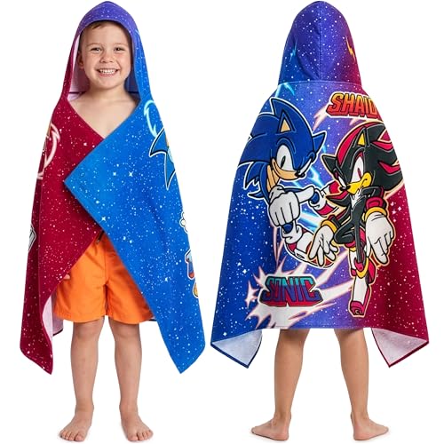 Get Trend Sonic The Hedgehog Bath Towels with Hood for Boys 49x30 One Size Soft and Absorbent Hooded Cotton Beach Towel Wrap Swimming Pool Poncho Travel for Boys (Multi Sonic)