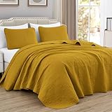 Chezmoi Collection Luca 3-Piece Oversized Bedspread Set, King Size, Mustard - Summer Quilt Lightweight Microfiber Bedspread 118 x 106 - Floral Medallion Pattern Coverlet for All Season