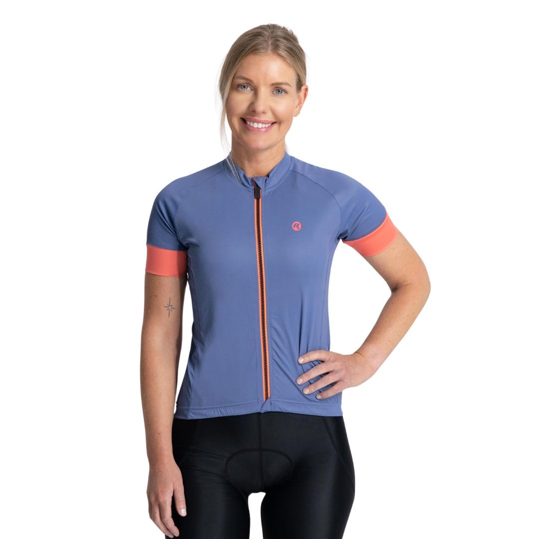 Rogelli Modesta Maglietta da Ciclismo a Maniche Corte Donne, Blu/Corallo