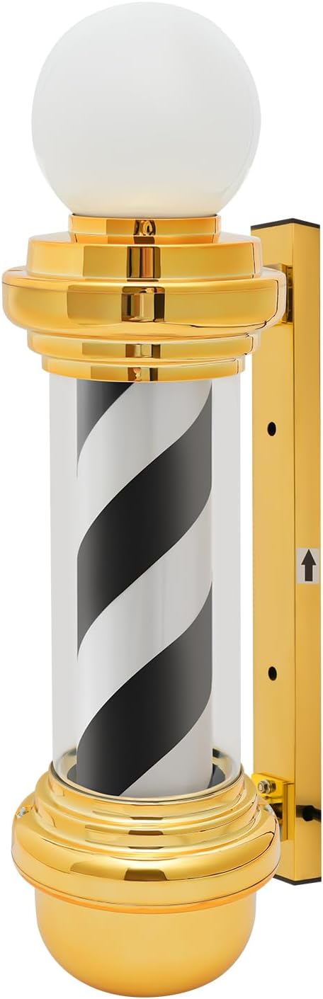 27'' LED Barber Pole Light, Barber Pole LED Sign, Golden Black White Rotating Hair Salon Open Sign, IP54 Waterproof, Save Energy, Wall Mount
