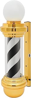 DNYSYSJ 27” Barber Shop LED Pole Light, Golden Black White Rotating Hair Salon Open Sign, IP54 Waterproof, Save Energy, Wall Mount