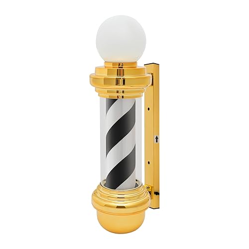 DNYSYSJ Luz LED de poste de peluquería de 27 pulgadas, letrero abierto giratorio dorado negro y blanco, IP54 impermeable, ahorra energía, montaje en