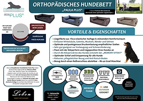 Lebon - Hundebett Paula Plus Schwarz - Orthopädisch - 3 Größe - 80 cm - 100cm - 120cm -Mit Reißverschluss und waschbar - Pflegeleicht - Schmutz - und Wasserabweisend (L)