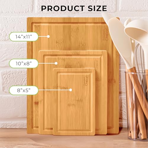 Prosumers Choice Bamboo Cutting Board Set - Chopping Boards for Kitchen Meal Prep - Set of 3 - Built-In Side Handles, Serving Tray, Cheese Platter - Meat Cutting Boards - Image 3