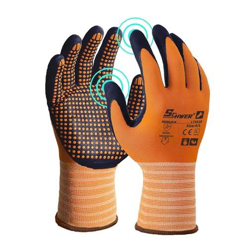Schwer 3/6/12 Pairs Safety Work Gloves with Certified Level 6 Abrasion Resistance, Gardening Gloves with MicroDot Grip, Touchscreen, General A1 Cut Resistant Glove MicroFoam Nitrile Coated, LT5619, L